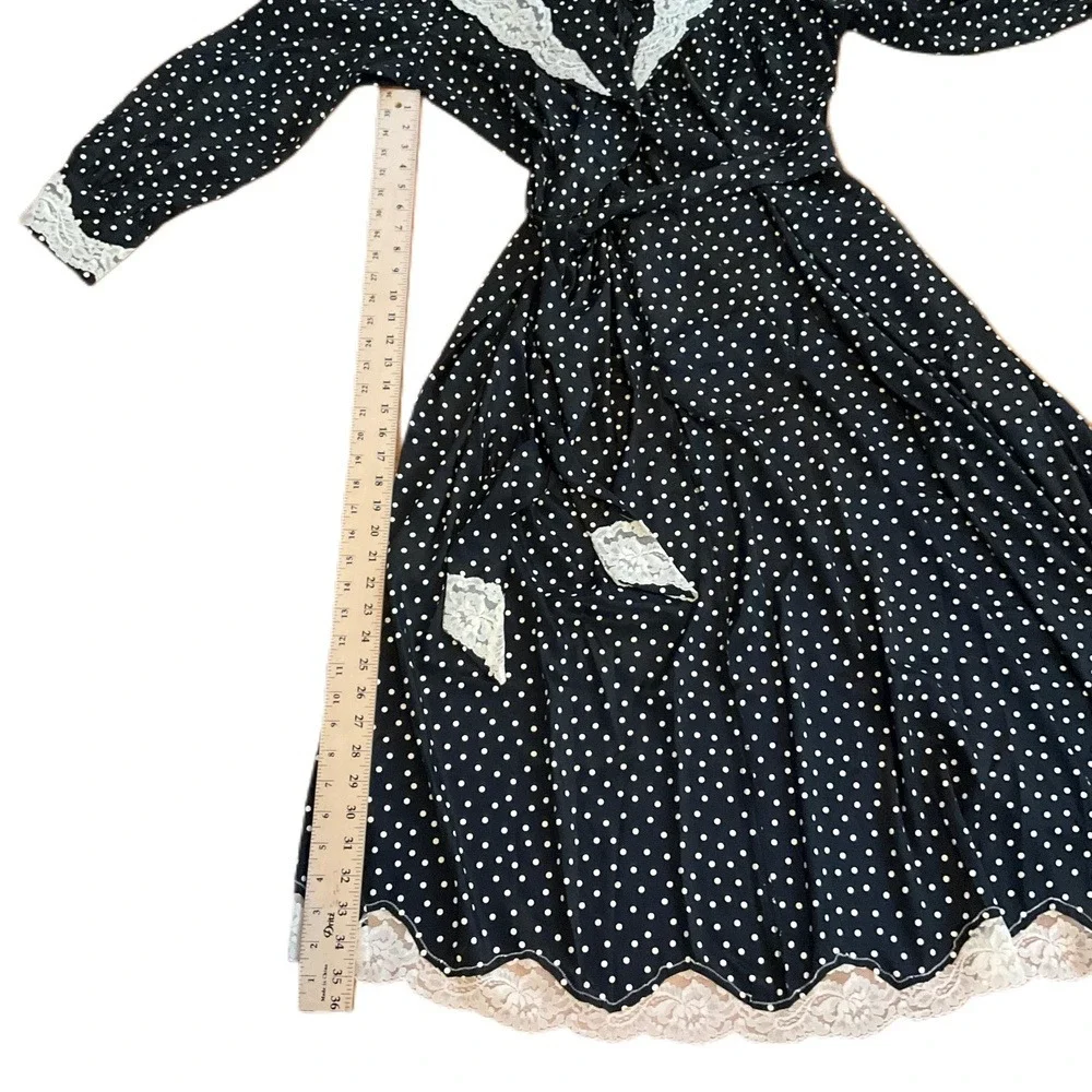 Victoria's Secret‎ Robe Women P/S Black Polka Dot Lace Trim Vintage NWT